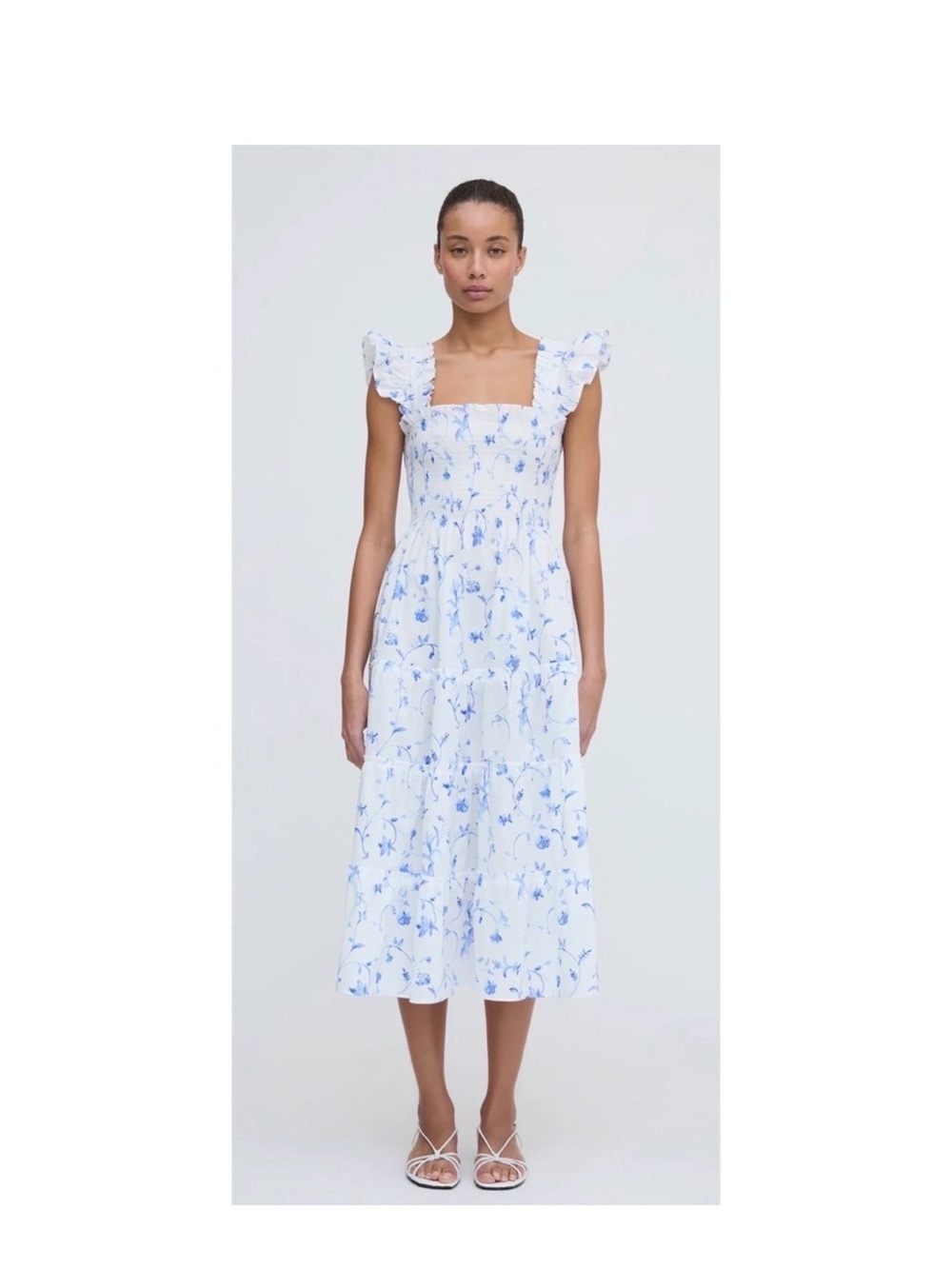 Hill House Blue & White Floral Smocked Midi Dress